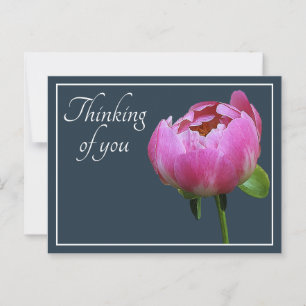 Carte Postale Pivoine Rose Fond Gris Couleur Pensant À Vous
