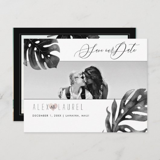 Carte Postale PixDezines Aquarelle Noir+Blanc, Enregistrer la da (Devant / Derrière)