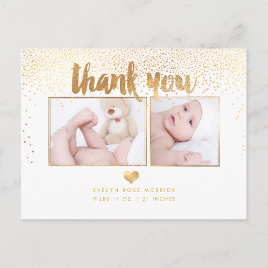 Carte Postale PixDezines Baby shower Merci/Faux Gold (Devant)