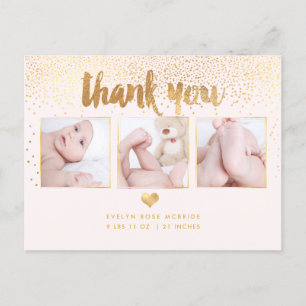 Carte Postale PixDezines Baby shower Merci/Faux Gold