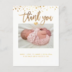 Carte Postale PixDezines Baby shower Merci/Faux Gold