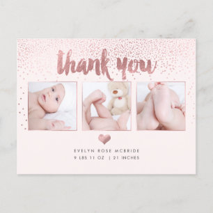 Carte Postale PixDezines Baby shower Merci/Faux Rose Gold