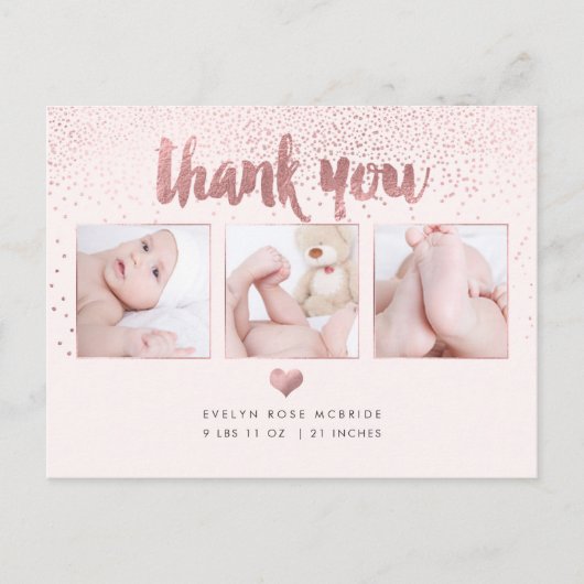 Carte Postale PixDezines Baby shower Merci/Faux Rose Gold (Devant)