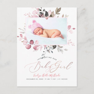 Carte Postale PixDezines Blush Watercolor flowers Girl Birth Pos