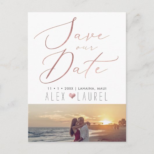 Carte Postale PixDezines Date de sauvegarde, Faux Rose Gold Call (Devant)