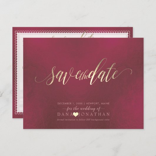 Carte Postale PixDezines Enregistrer la date/Gold Iridescente Bo (Devant / Derrière)