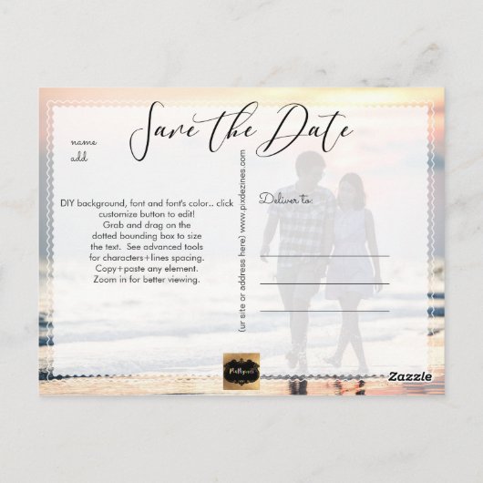 Carte Postale PixDezines Enregistrer le script manuscrit date/Co (Dos)