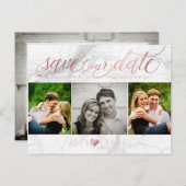 Carte Postale PixDezines Enregistrer notre date/Faux Rose Gold+M (Devant / Derrière)