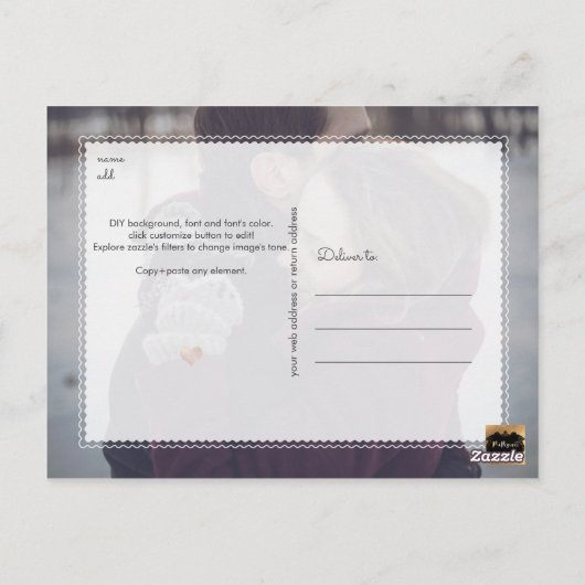 Carte Postale PixDezines Enregistrer notre date, Fun Script Poli (Dos)