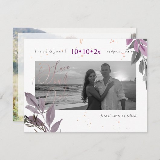 Carte Postale PixDezines Fall Foliage Save our Date Dusty Purple (Devant / Derrière)