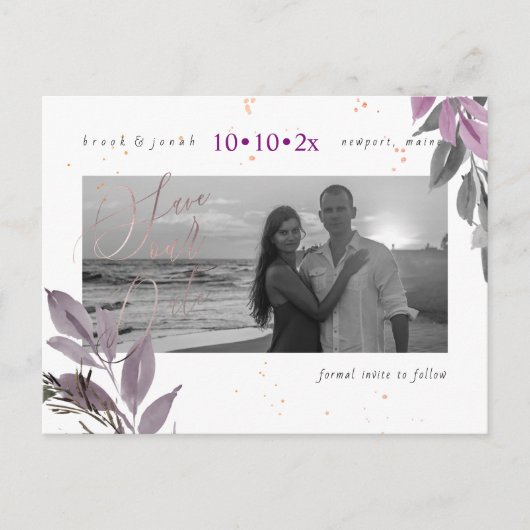 Carte Postale PixDezines Fall Foliage Save our Date Dusty Purple (Devant)