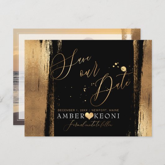 Carte Postale PixDezines Faux Gold Brush Stroke Enregistrer notr (Devant / Derrière)