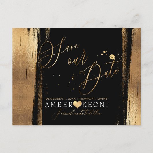 Carte Postale PixDezines Faux Gold Brush Stroke Enregistrer notr (Devant)