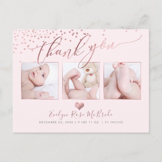 Carte Postale PixDezines Faux Rose Gold Confetti/Merci (Devant)
