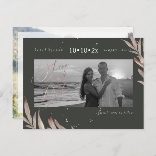 Carte Postale PixDezines Faux Rose Gold Foliage Enregistrer notr (Devant / Derrière)