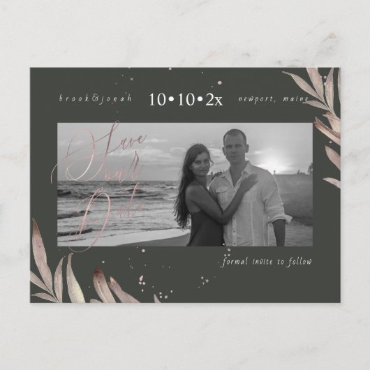Carte Postale PixDezines Faux Rose Gold Foliage Enregistrer notr (Devant)
