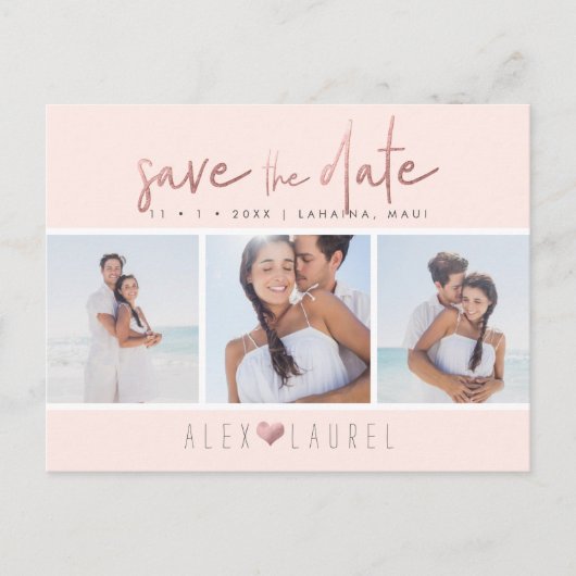 Carte Postale PixDezines Faux RoseGold Chic Script Enregistrer l (Devant)