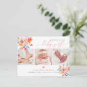 Carte Postale PixDezines Fleurs d'aquarelle, Naissance de fille (Debout devant)