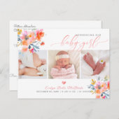 Carte Postale PixDezines Fleurs d'aquarelle, Naissance de fille (Devant / Derrière)