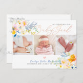 Carte Postale PixDezines Fleurs d'aquarelle, Naissance de fille (Devant / Derrière)