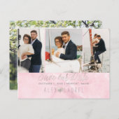 Carte Postale PixDezines Marble+Rose Bleu Enregistrer la date (Devant / Derrière)