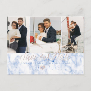 Carte Postale PixDezines Marble+Rose Bleu Enregistrer la date