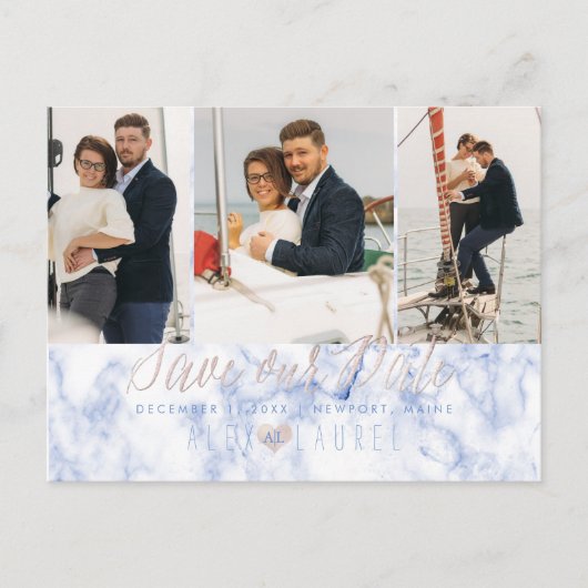 Carte Postale PixDezines Marble+Rose Bleu Enregistrer la date (Devant)