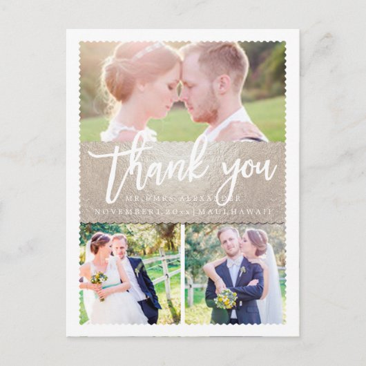 Carte Postale PixDezines Mariage Merci/Faux Argent/Script (Devant)