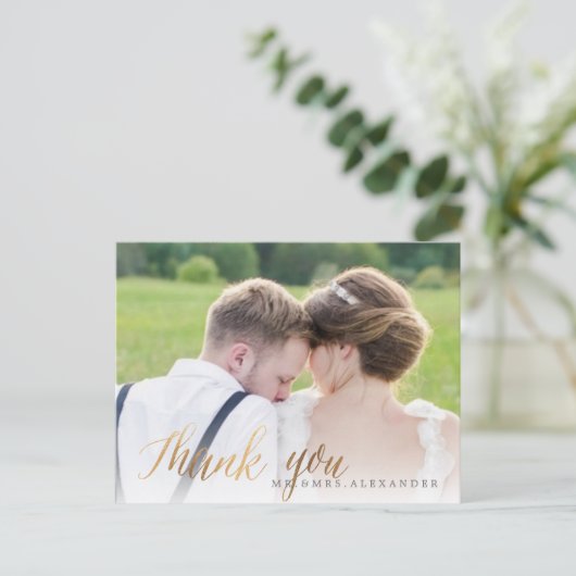 Carte Postale PixDezines Mariage Merci/Faux Gold Script (Debout devant)