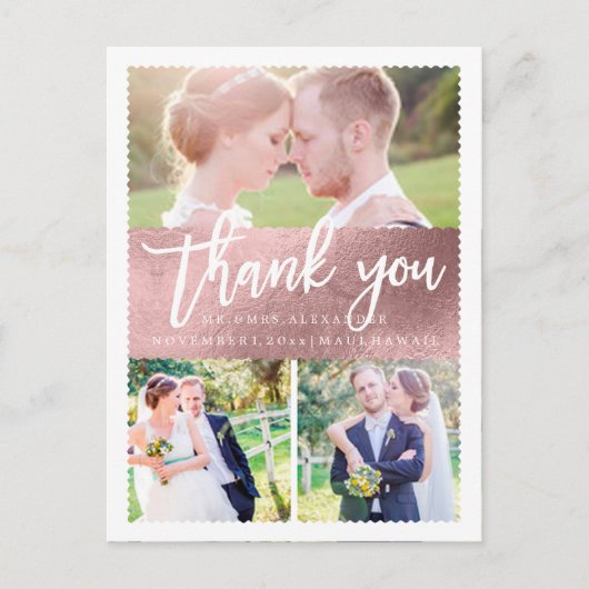 Carte Postale PixDezines Mariage Merci/Faux Rose Gold Script (Devant)