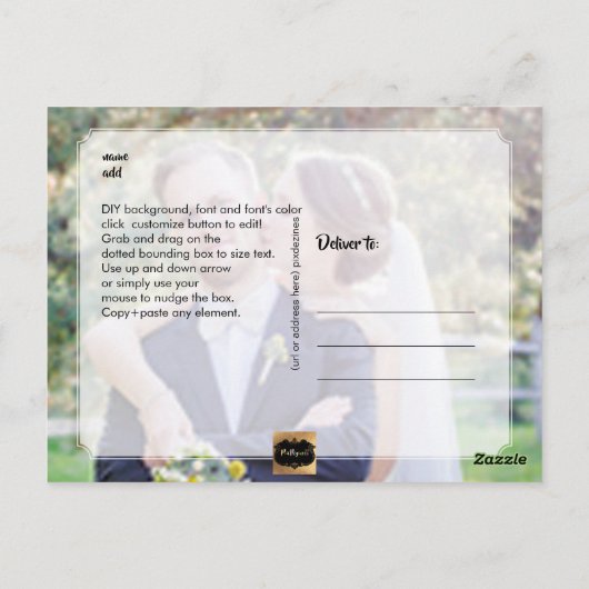 Carte Postale PixDezines Mariage Merci/Faux Rose Gold Script (Dos)