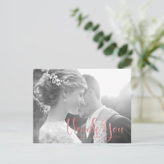 Carte Postale PixDezines Mariage Merci/Rose Gold Script (Debout devant)