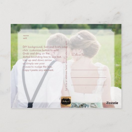 Carte Postale PixDezines Mariage Merci/Rose Gold Script (Dos)