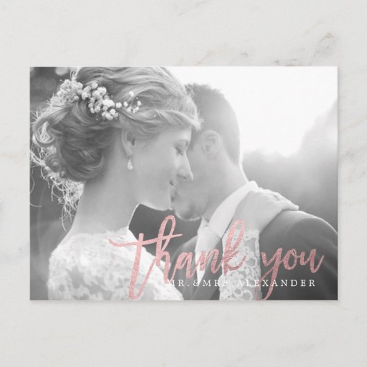 Carte Postale PixDezines Mariage Merci/Rose Gold Script (Devant)