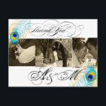 Carte Postale PixDezines Peacock Mariage Photos Merci<br><div class="desc">PixDezines plumes violet paon sur cadre noir blanc pour cartes postales mariages Photos Merci. Ajoutez facilement votre monogramme comme filigrane. Partagez vos photos de mariage avec tous les participants et non-participants. Ce design est parfait pour toute occasion.. il suffit de changer le texte. Changez les polices, si vous n'aimez pas...</div>