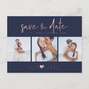 Carte Postale PixDezines Rose Gold Chic Script Enregistrer la da