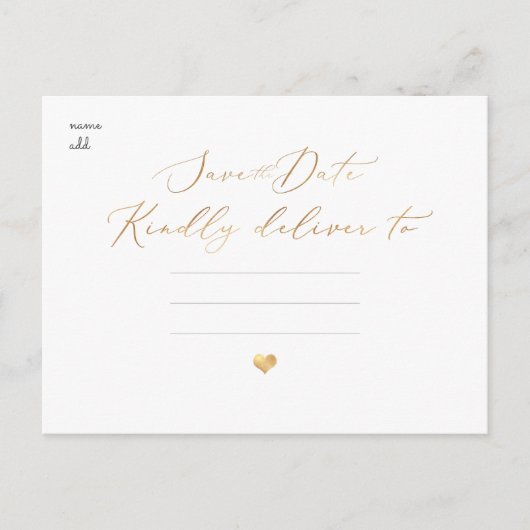 Carte Postale PixDezines Sauvez notre date, Faux Gold Calligraph (Devant)