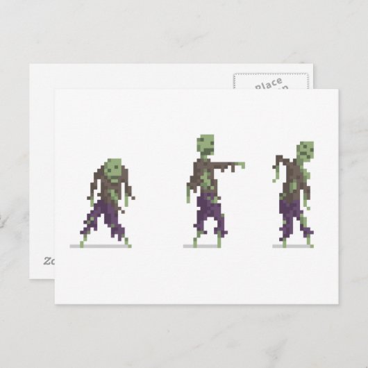 Carte postale Pixel 8 bits Zombie (Devant / Derrière)