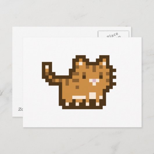 Carte postale Pixel Art Chat Orange (Devant / Derrière)