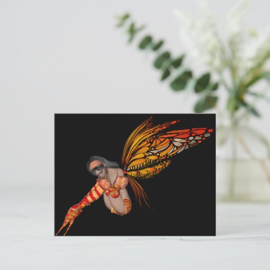 Carte Postale Pixie 3D pour papillon Monarque orange - Fée 2 (Debout devant)