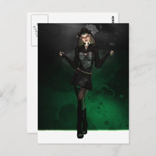 Carte Postale Pixie Punk - Vert (Devant / Derrière)