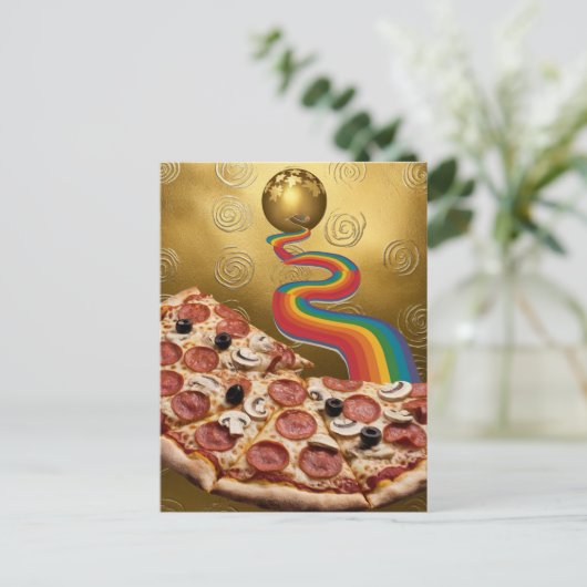 Carte Postale Pizza Abstraite Rainbow Gold Spirales Sci-fi (Debout devant)