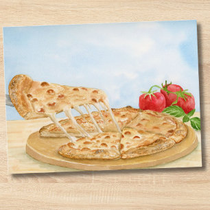 Carte Postale Pizza au Fromage Classique Aquarelle