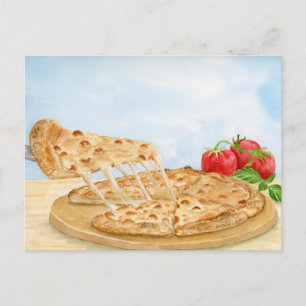 Carte Postale Pizza au Fromage Classique Aquarelle