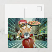 Carte Postale Pizza cat - chat - livraison de pizza (Devant / Derrière)