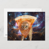 Carte Postale Pizza Chat dans l'espace avec Pizza Slice (Devant / Derrière)