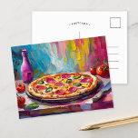 Carte Postale Pizza Colorful Art Abstrait moderne<br><div class="desc">Une peinture moderne amusante et ludique d'une pizza, avec des touches abstraites texturées aux couleurs vives comme le rose, le jaune et le bleu. Les couleurs audacieuses et les brosses animées donnent à la pizza une ambiance fantaisiste et énergique, mêlant l'imagerie alimentaire à un style artistique créatif et contemporain. Cette...</div>