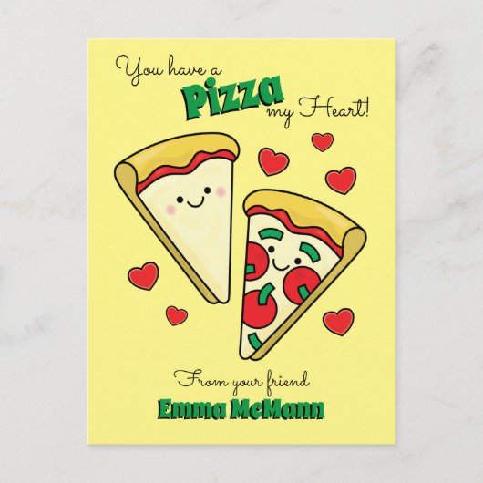 Carte Postale Pizza Cute Kids Classroom Valentine Card (Devant)