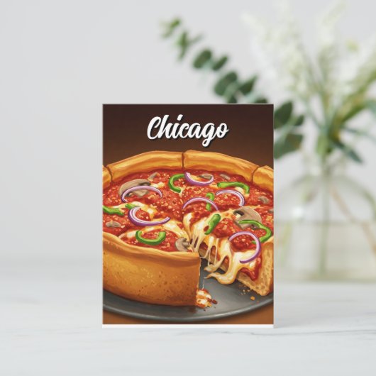Carte Postale Pizza de Chicago Deep Dish (Debout devant)