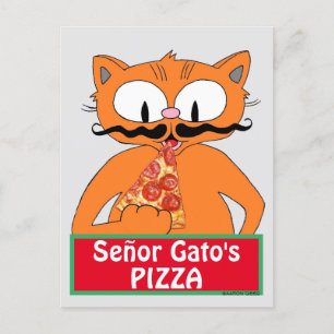Carte postale - Pizza de Señor Gato Chat Drôle Mou